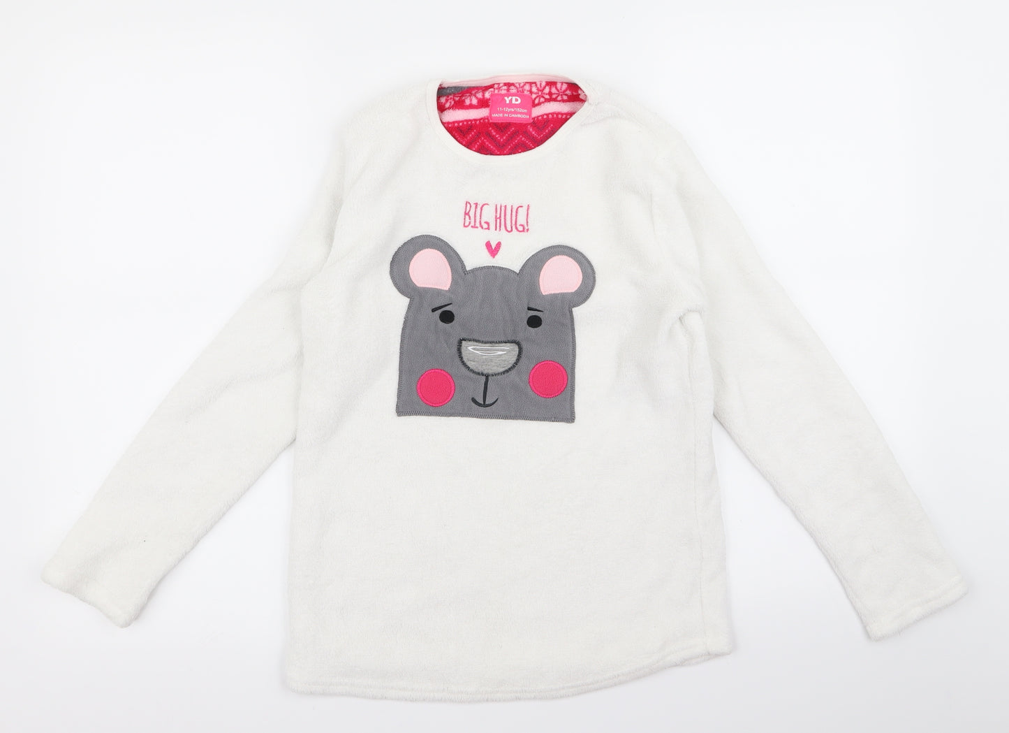 yd Girls White   Basic T-Shirt Size 10-11 Years  - give hug