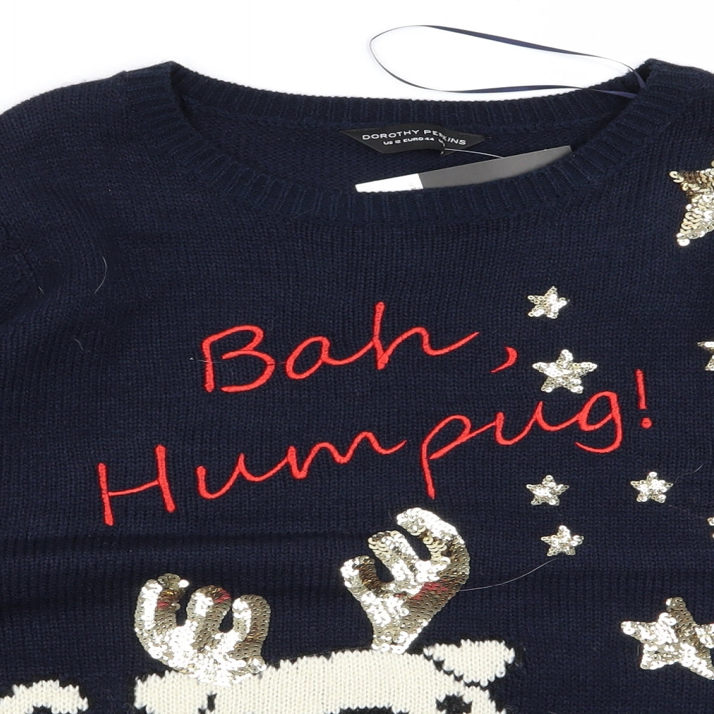 Dorothy Perkins Womens Blue  Rayon Pullover Jumper Size L  - CHRISMTAS