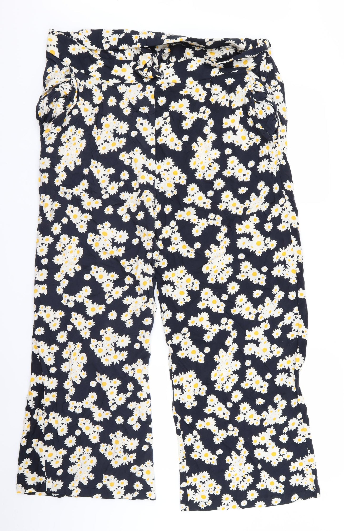 Preworn Womens Black Floral  Trousers  Size 38 L25 in