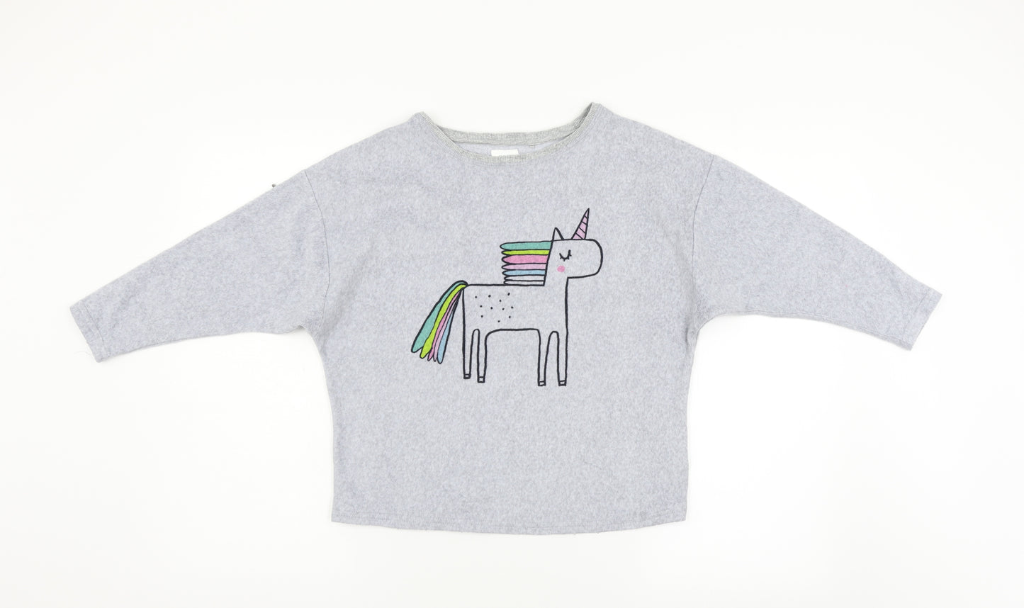 NEXT Girls Grey  Fleece Basic T-Shirt Size 9 Years  - Unicorn