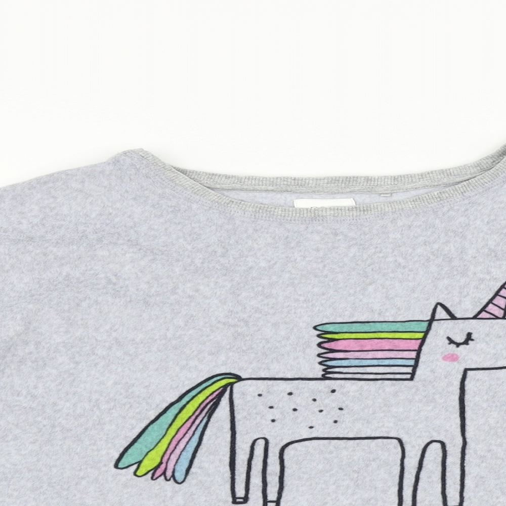NEXT Girls Grey  Fleece Basic T-Shirt Size 9 Years  - Unicorn