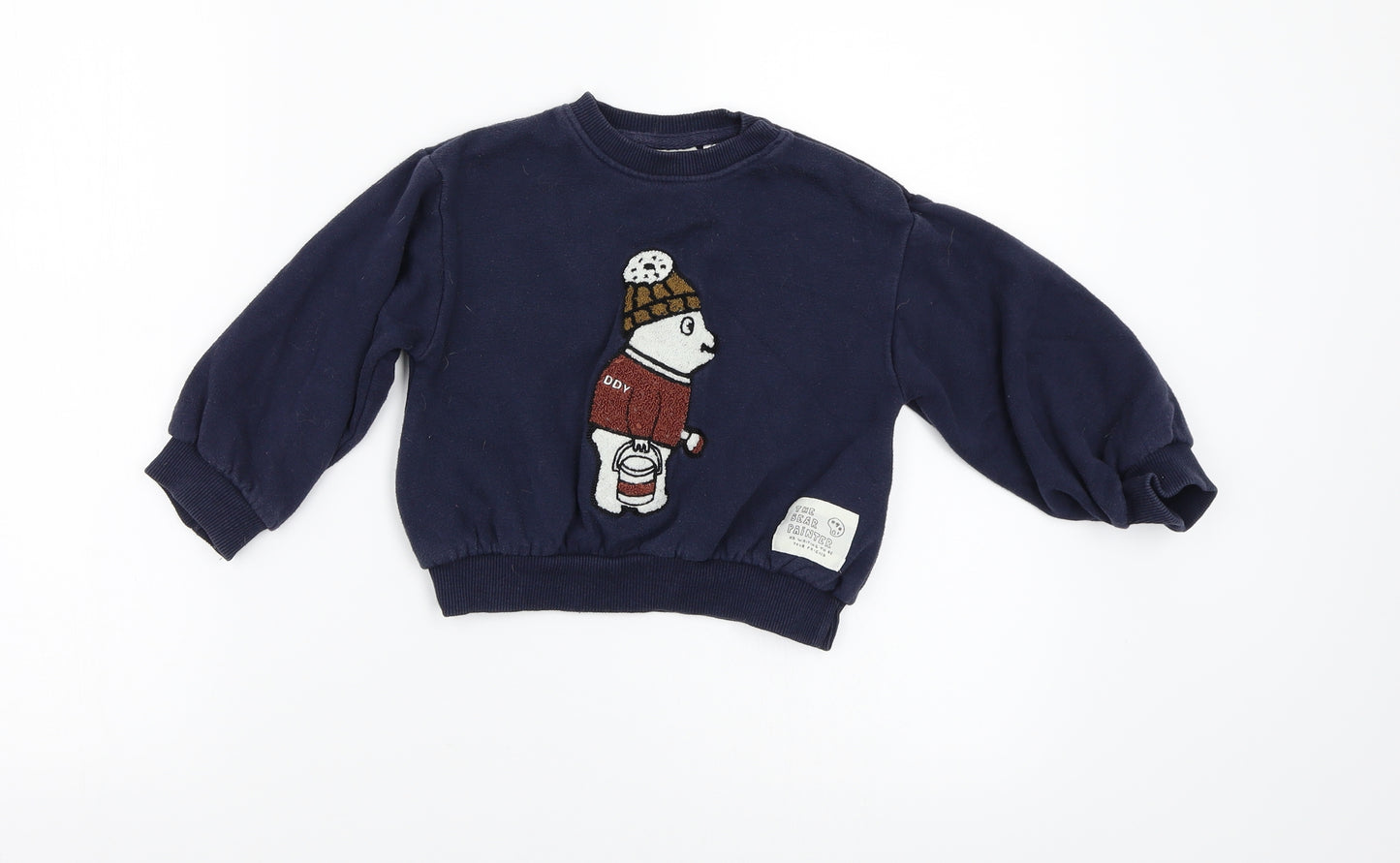 ZARA  Boys Blue Patchwork  Pullover Sweatshirt Size 2-3 Years  - Polar bear