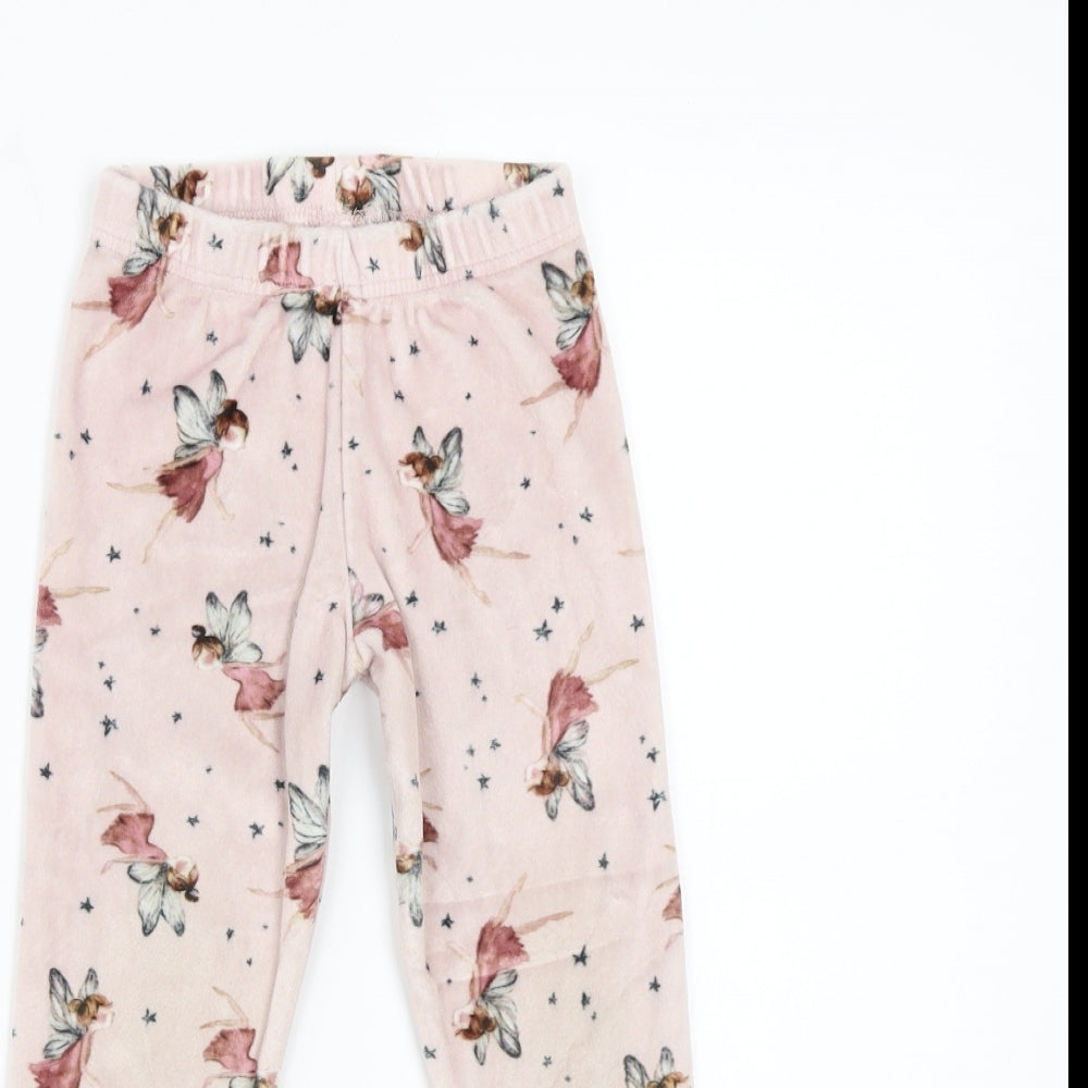 NEXT Girls Pink Floral Fleece Sweatpants Trousers Size 3-4 Years - Fairy