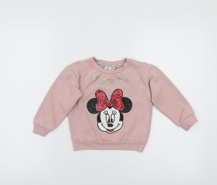 Disney Girls Pink Patchwork  Pullover Sweatshirt   - Minnie mouse