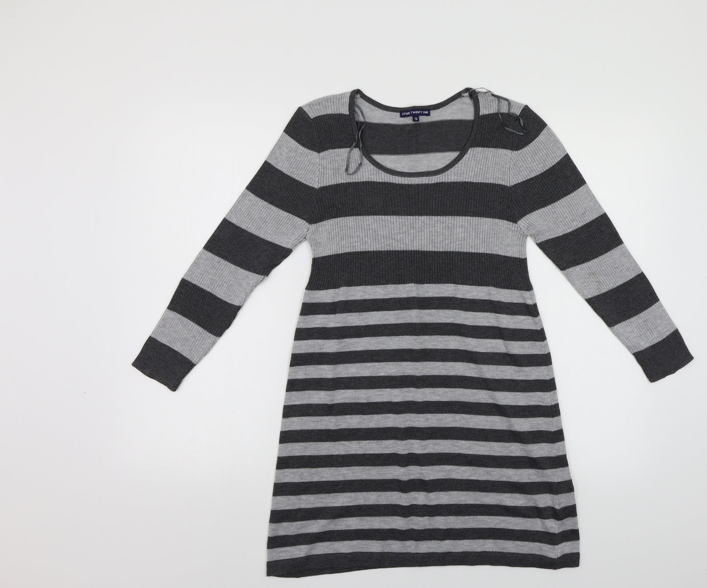 Store 21 Womens Grey Striped Knit Fit & Flare  Size 12