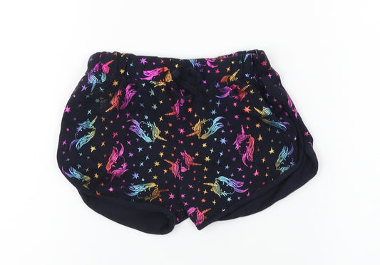 Front view of tevhit girls’ black sleep shorts, size 9, years - elastic waist