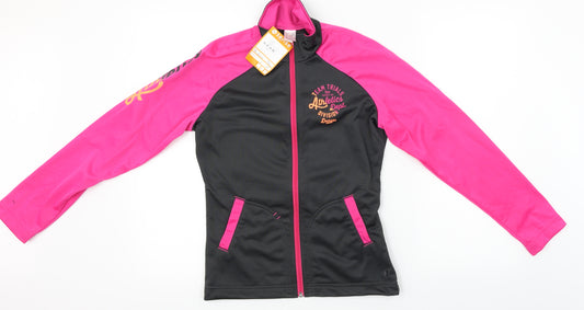 Front view of oxylane girls’ pink basic coat jacket, size 14, years