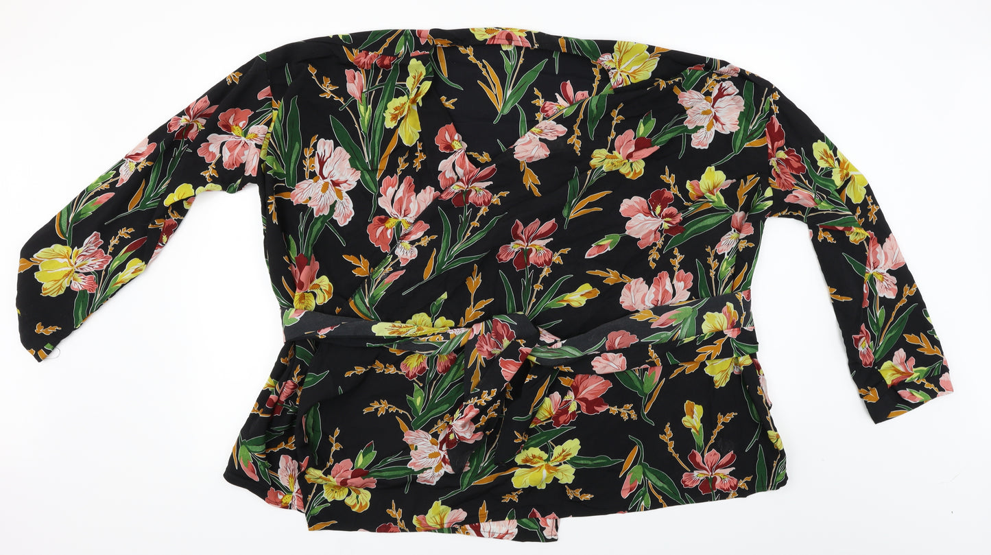 pretty little thing Womens Black Floral  Wrap Blouse Size 16