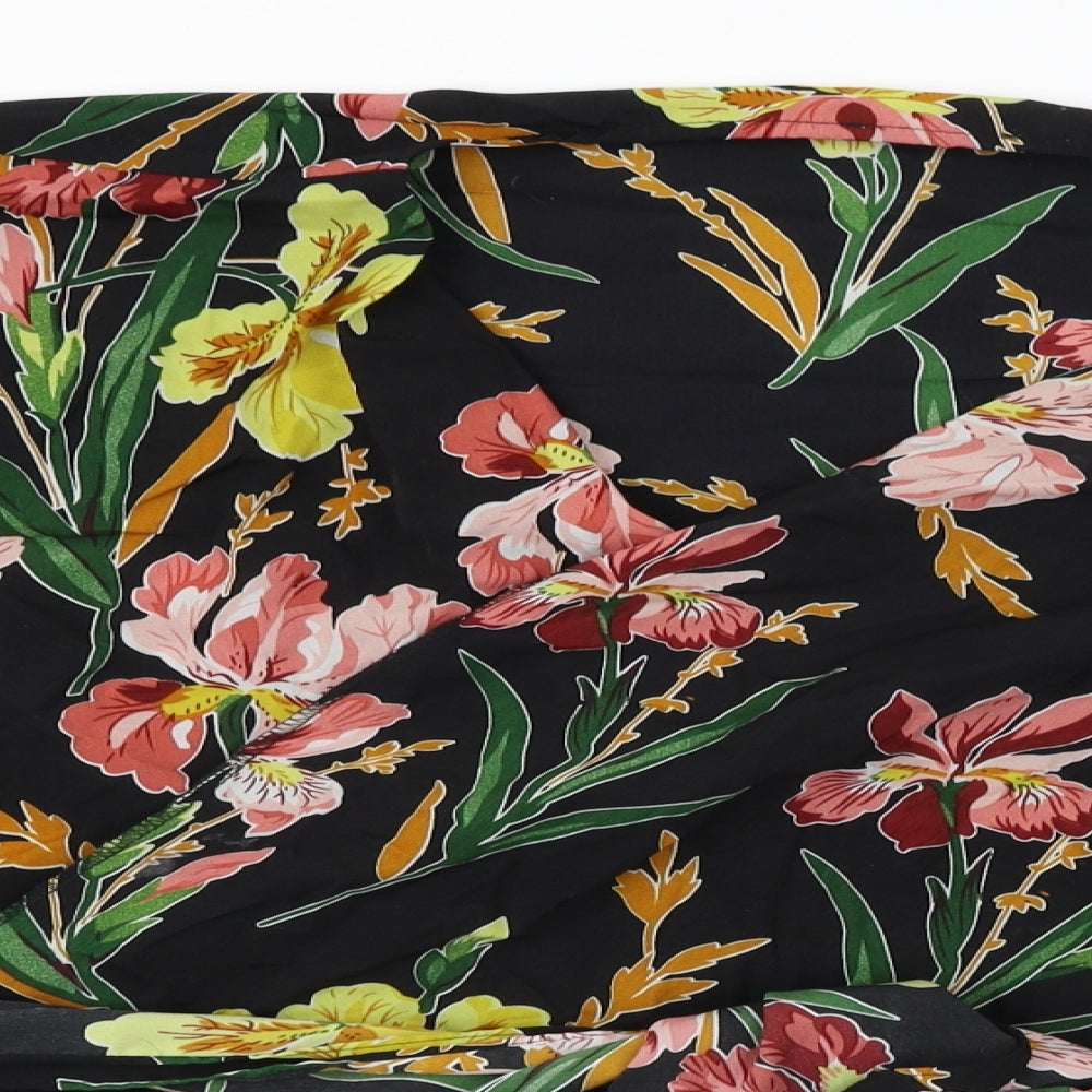 pretty little thing Womens Black Floral  Wrap Blouse Size 16