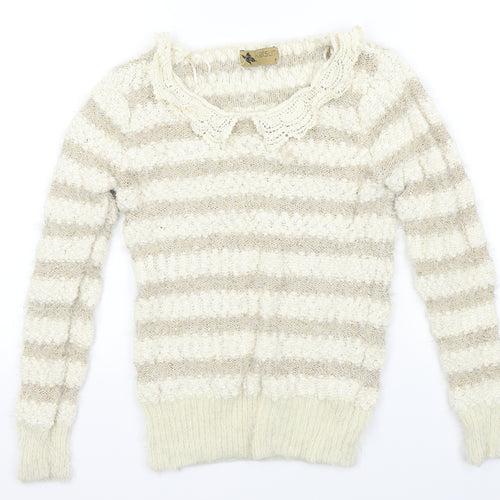 Katsumi Womens Beige Striped  Pullover Jumper Size S