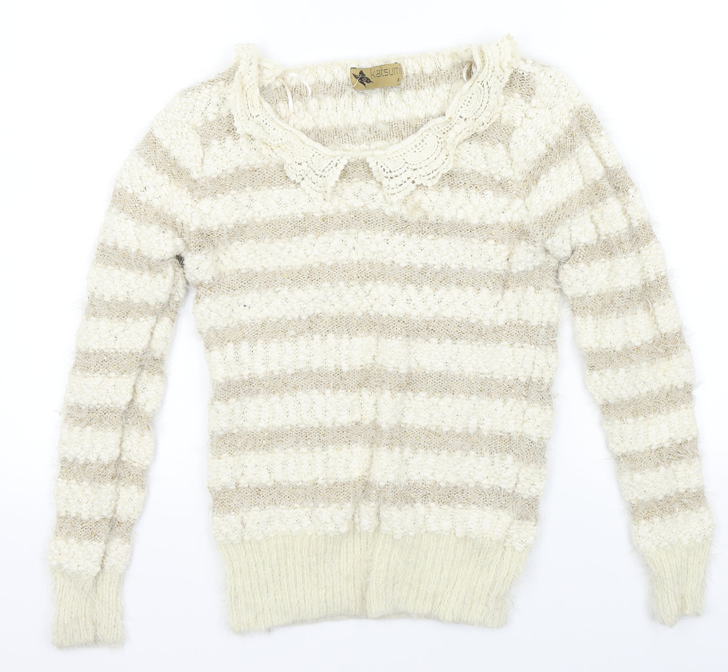 Katsumi Womens Beige Striped  Pullover Jumper Size S