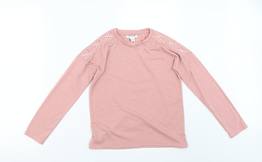 Front view of Primark girls’ pink jumper, size 9-10, years