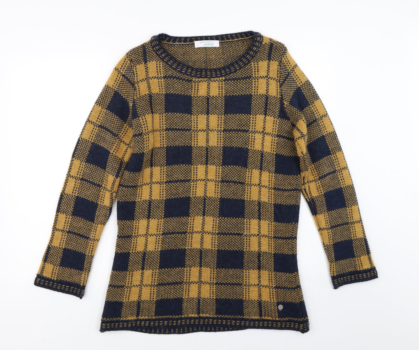 Artigiano Womens Yellow Check   Jumper Size M