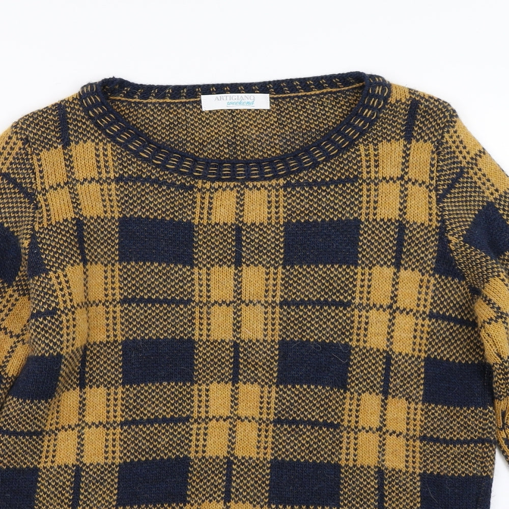 Artigiano Womens Yellow Check   Jumper Size M