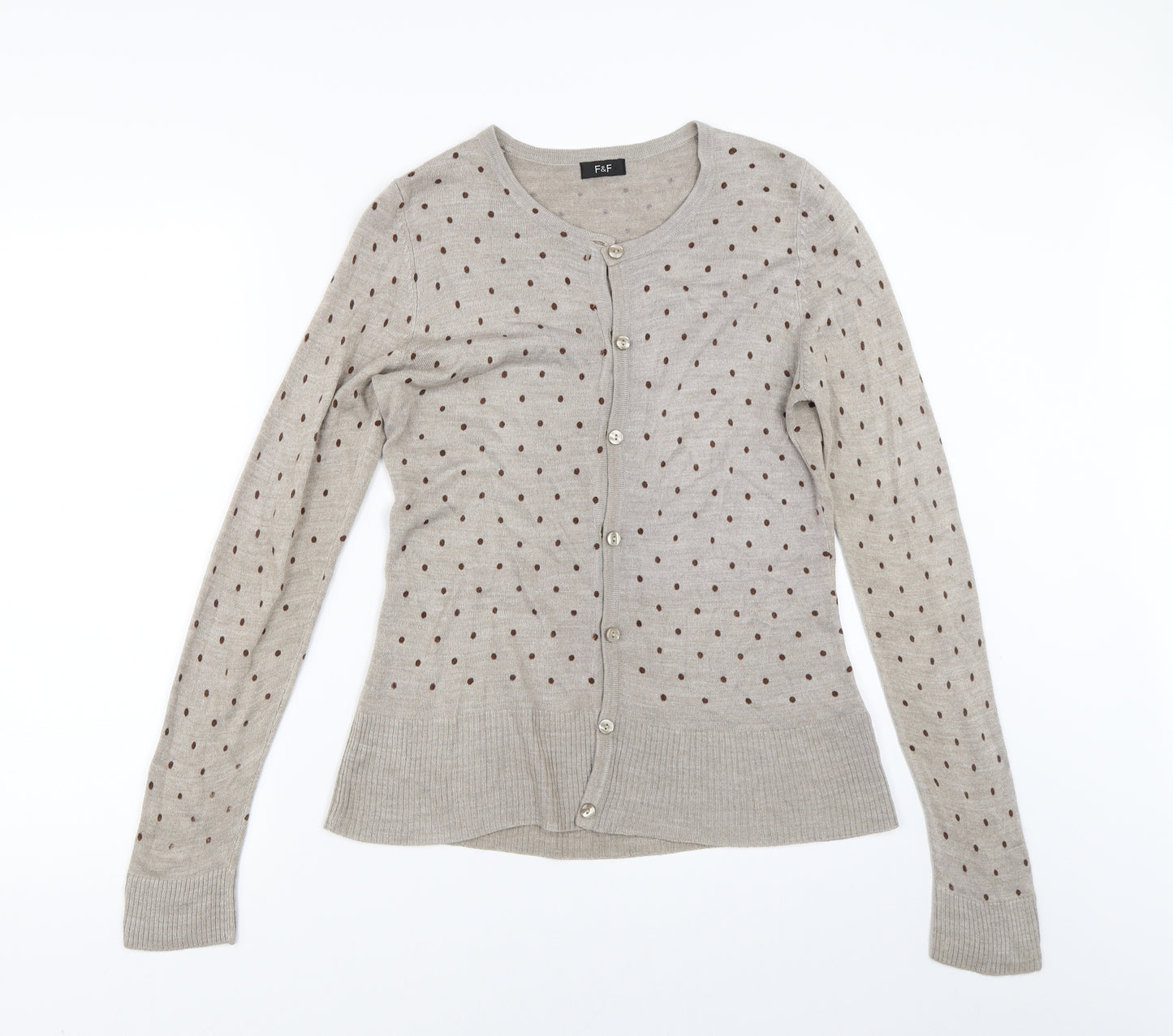 F&F Womens Brown Polka Dot  Cardigan Jumper Size 12