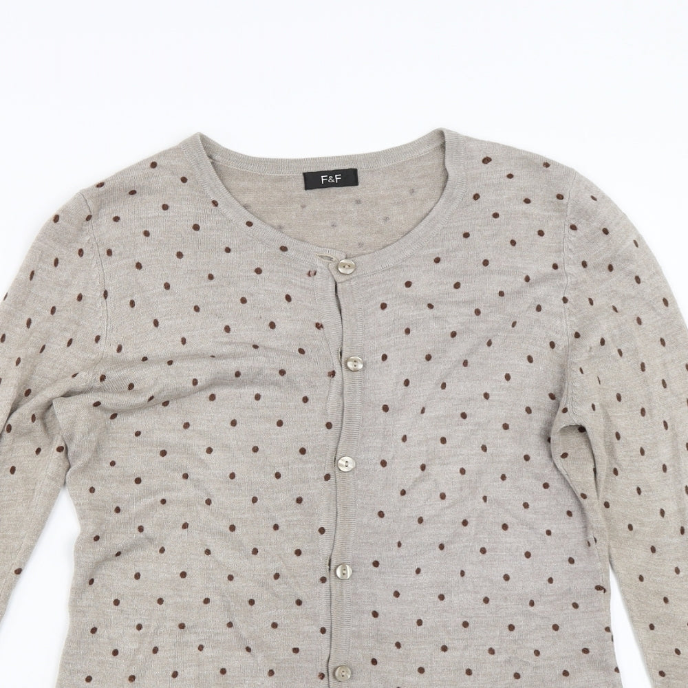 F&F Womens Brown Polka Dot  Cardigan Jumper Size 12