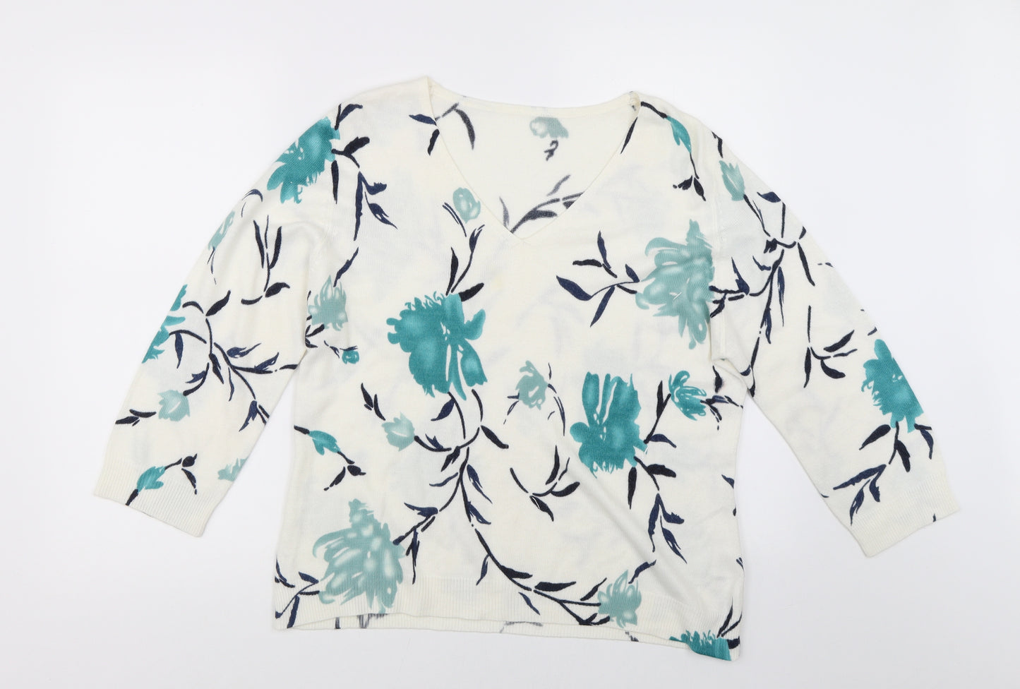 McKay Womens White Floral  Pullover Jumper Size XL