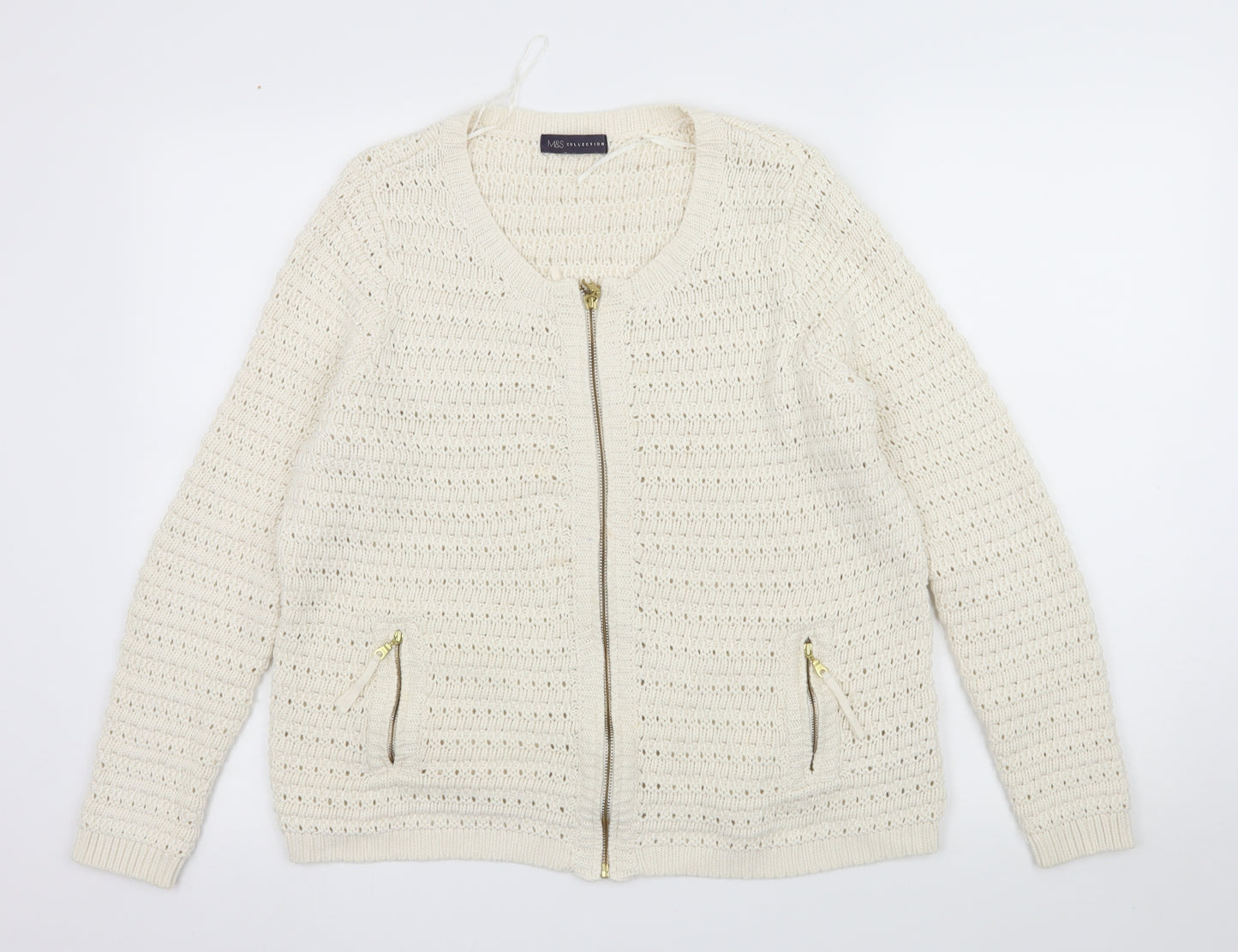 M&S Womens Ivory  Knit Cardigan Jumper Size 16