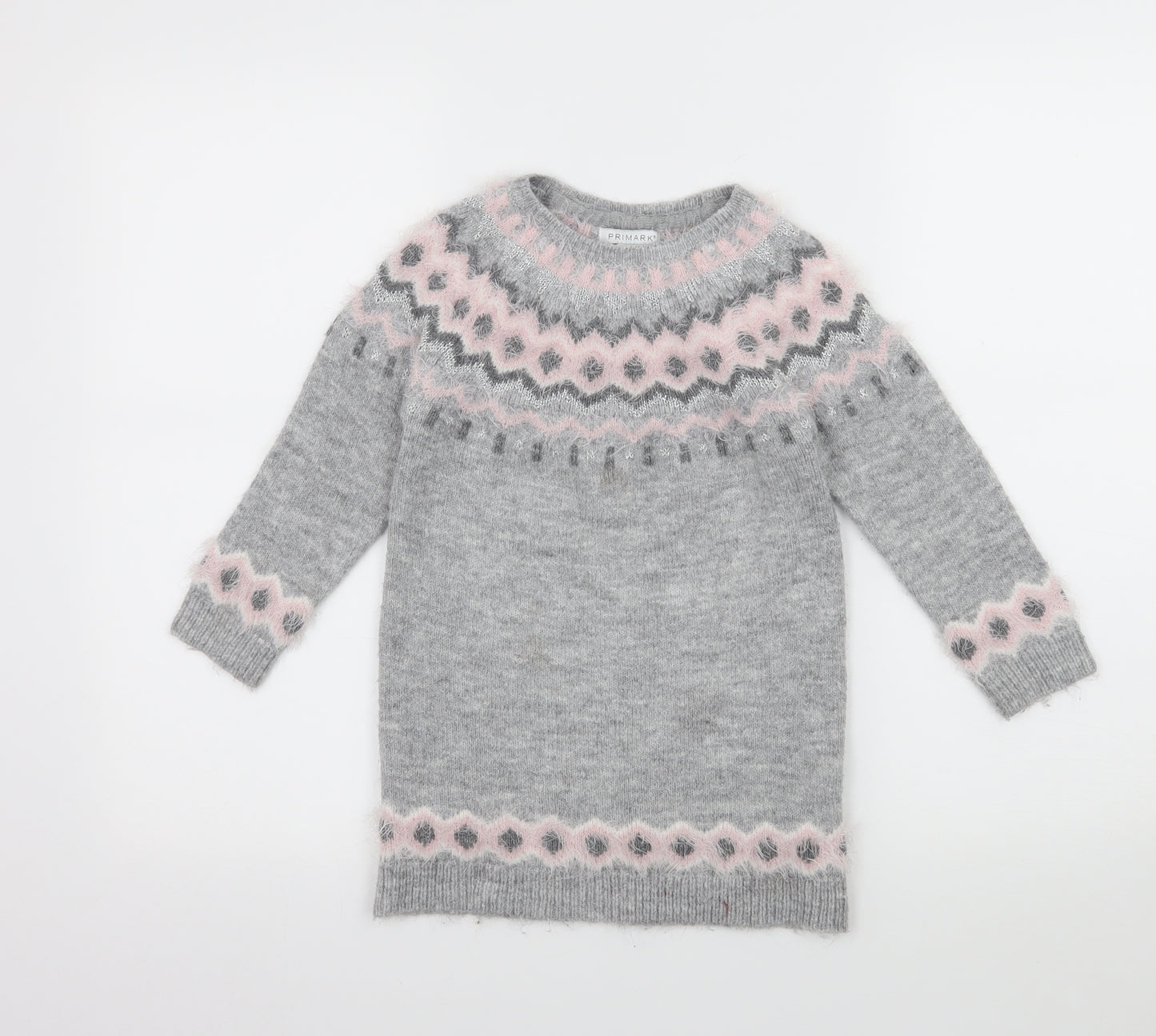 Primark Girls Grey Geometric  Pullover Jumper Size 5-6 Years