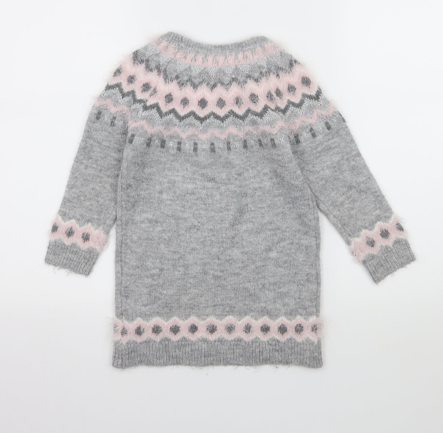 Primark Girls Grey Geometric  Pullover Jumper Size 5-6 Years