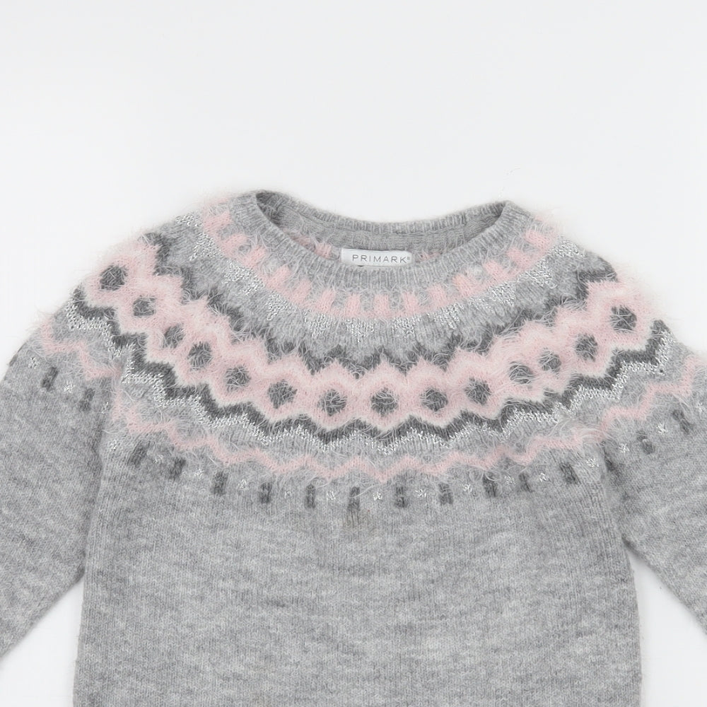 Primark Girls Grey Geometric  Pullover Jumper Size 5-6 Years