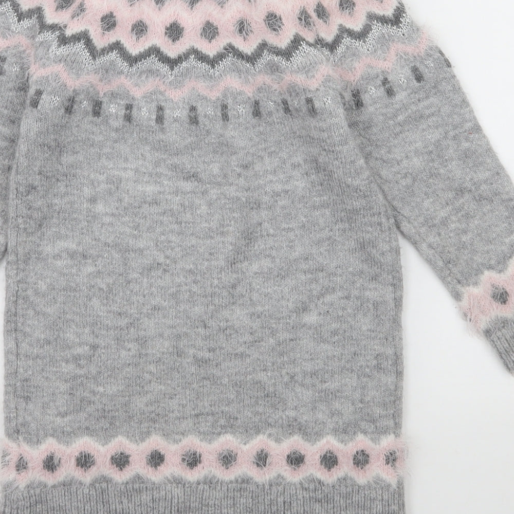 Primark Girls Grey Geometric  Pullover Jumper Size 5-6 Years
