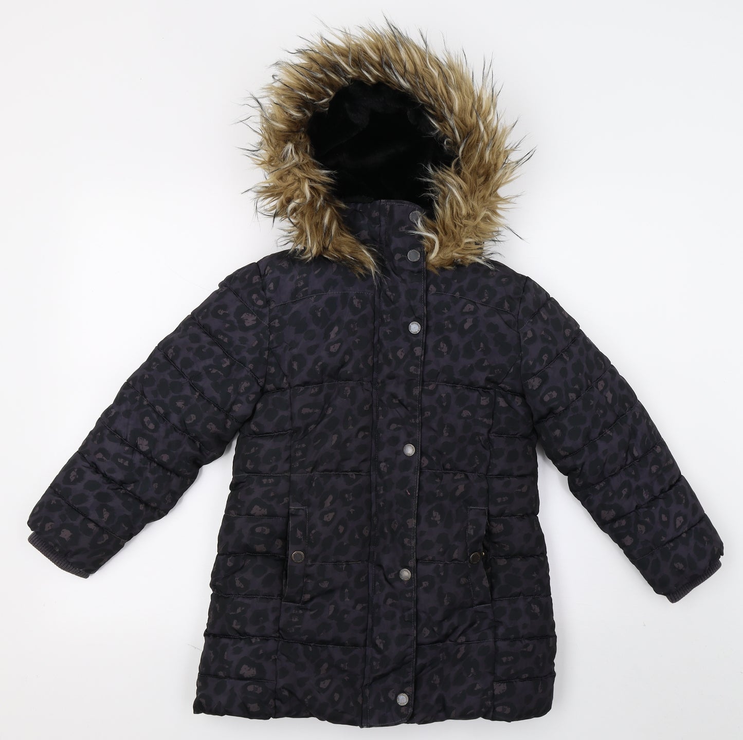 NEXT Girls Grey Animal Print  Parka Coat Size 7 Years
