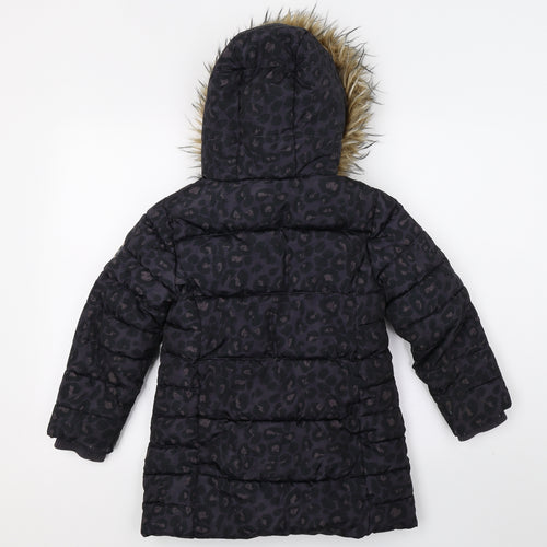 NEXT Girls Grey Animal Print  Parka Coat Size 7 Years
