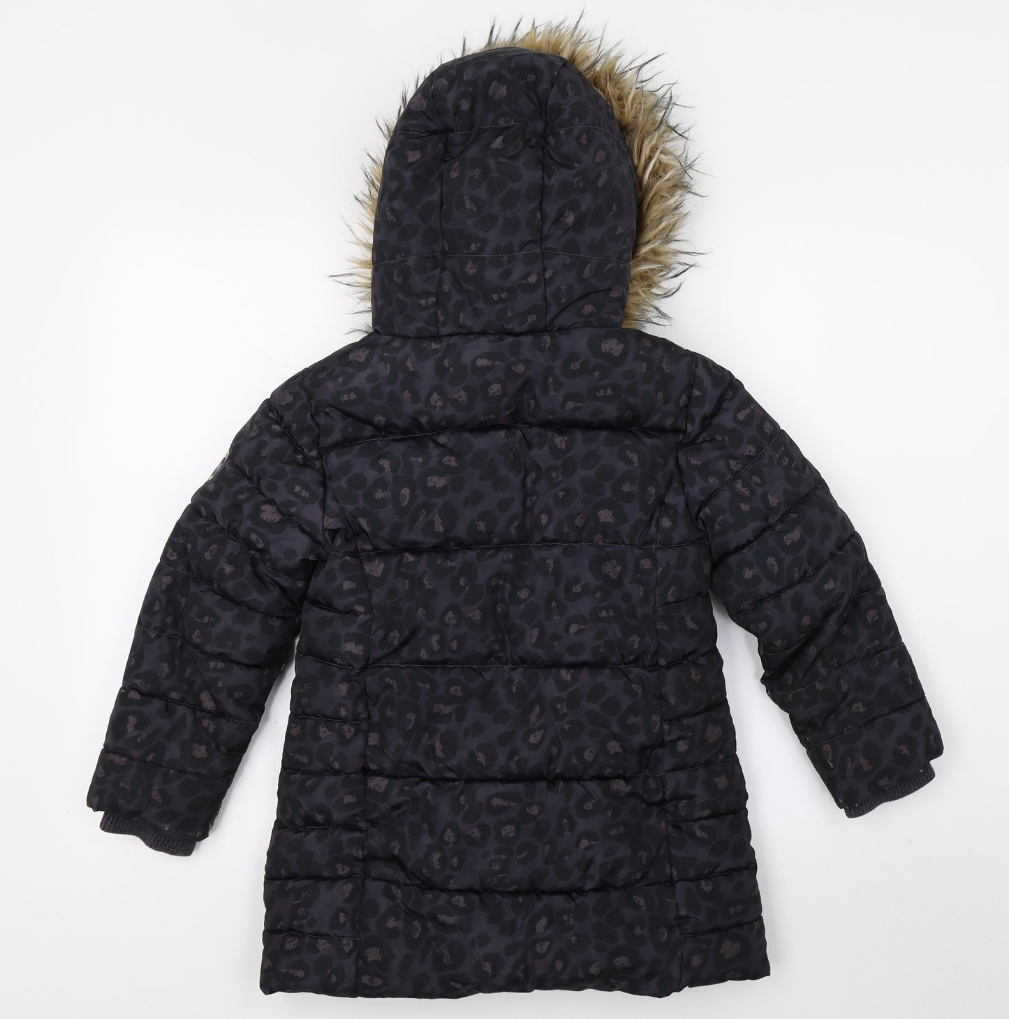 NEXT Girls Grey Animal Print  Parka Coat Size 7 Years