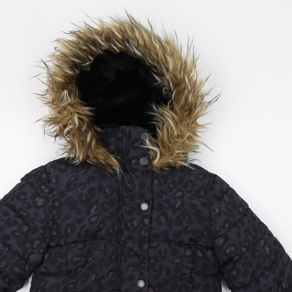 NEXT Girls Grey Animal Print  Parka Coat Size 7 Years