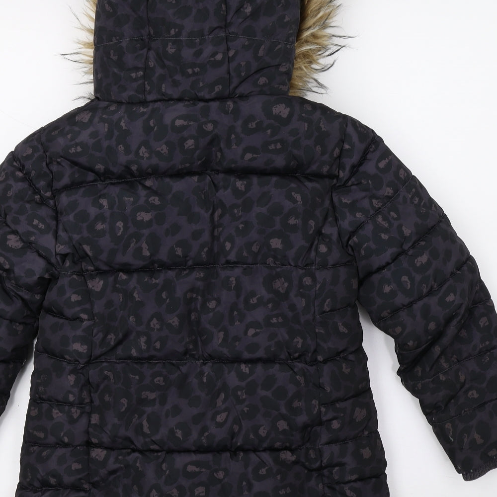 NEXT Girls Grey Animal Print  Parka Coat Size 7 Years
