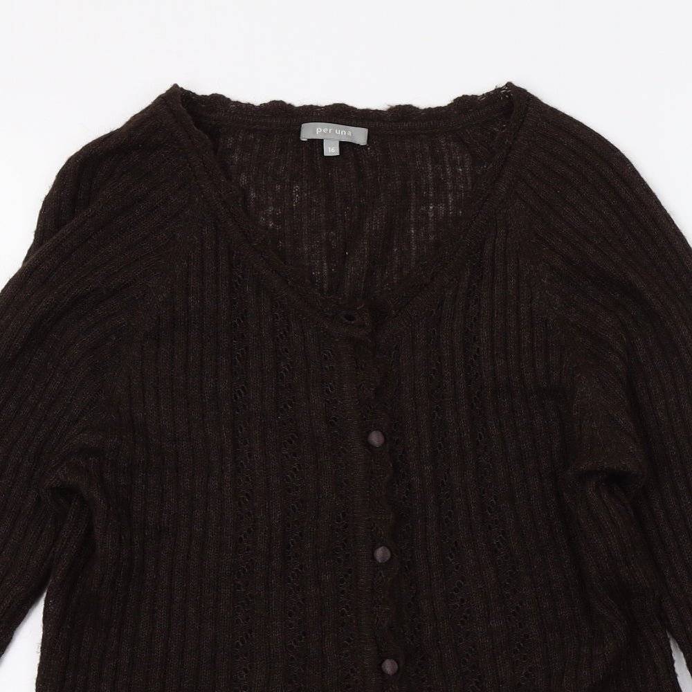 Per Una Womens Brown  Knit Cardigan Jumper Size 16