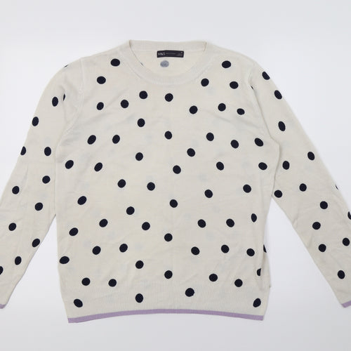 Marks and Spencer Womens White Polka Dot Knit Pullover Jumper Size 10