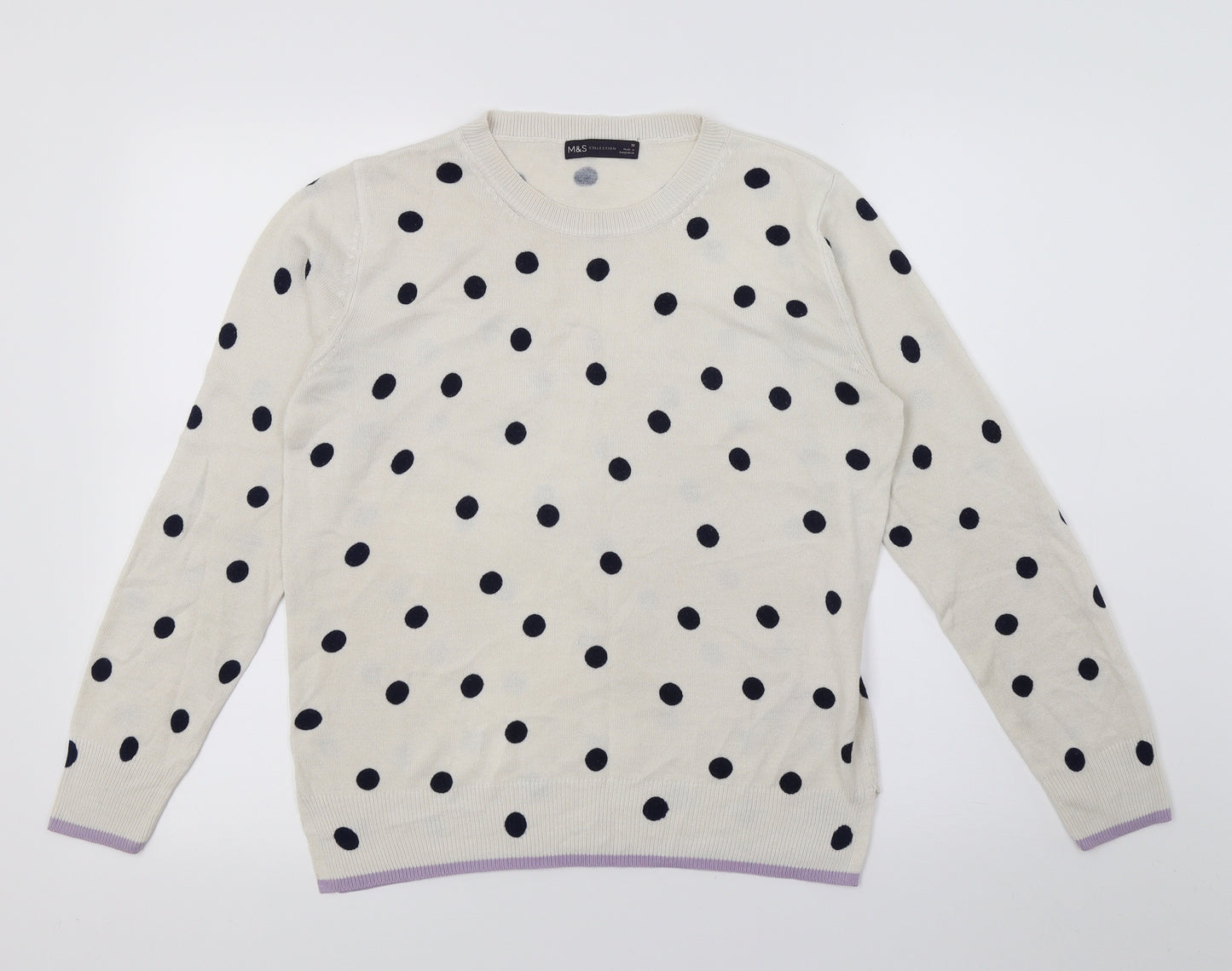 Marks and Spencer Womens White Polka Dot Knit Pullover Jumper Size 10