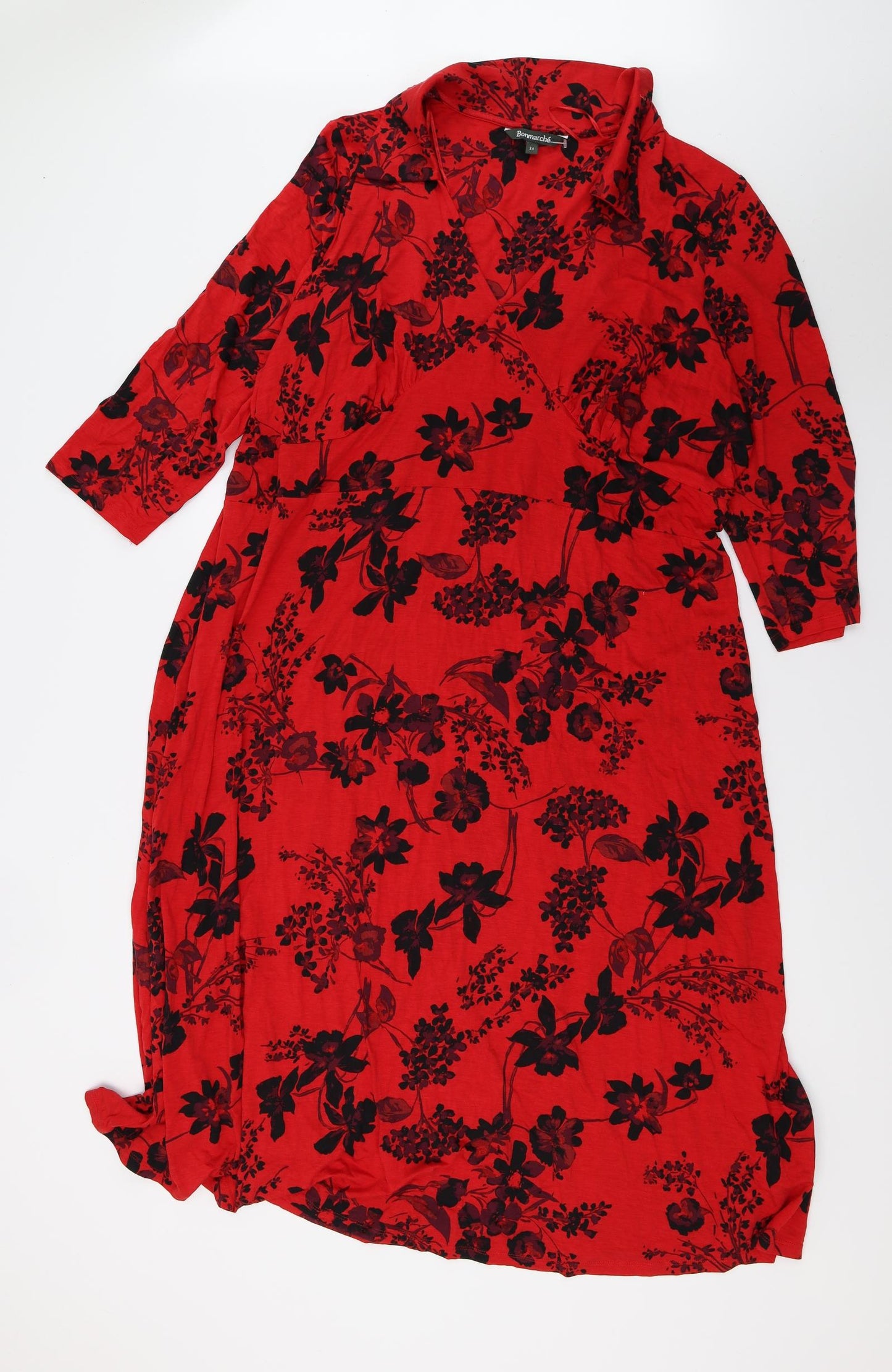 Bonmarché Womens Red Floral Jersey A-Line  Size 24