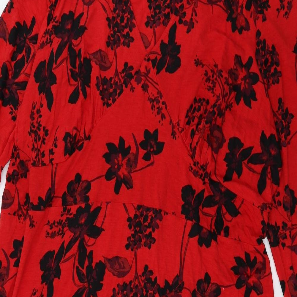 Bonmarché Womens Red Floral Jersey A-Line  Size 24