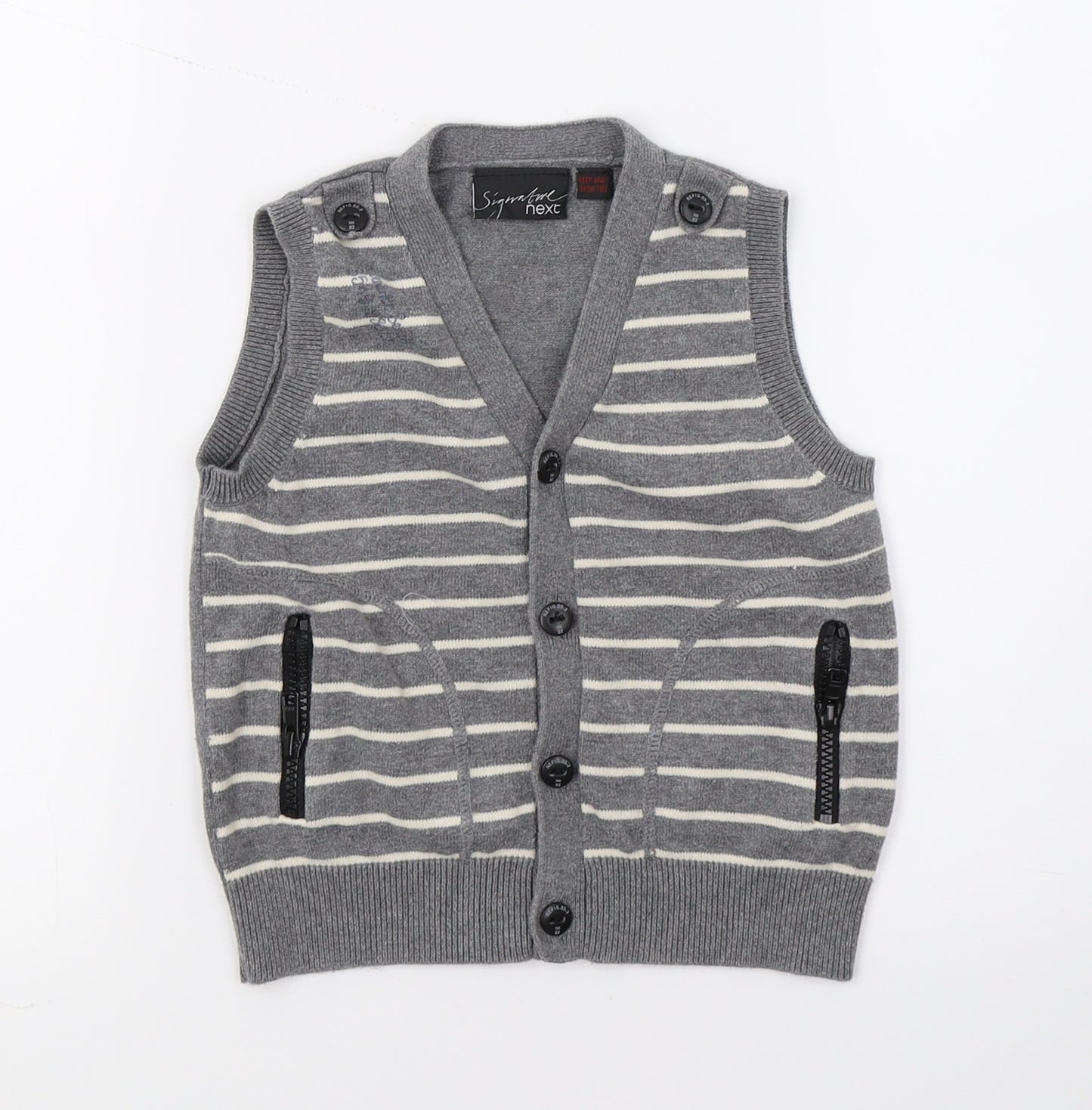 NEXT Boys Grey Striped Knit Cardigan Jumper Size 3 Years