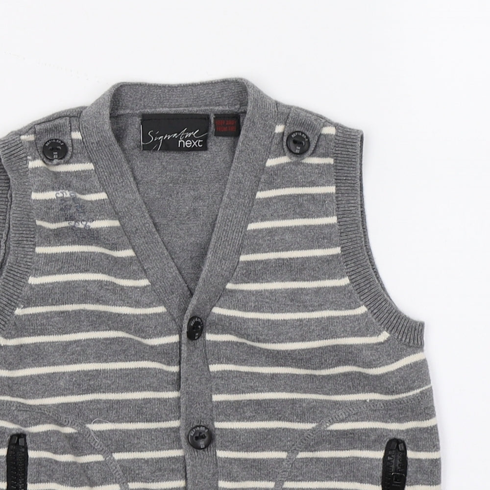 NEXT Boys Grey Striped Knit Cardigan Jumper Size 3 Years