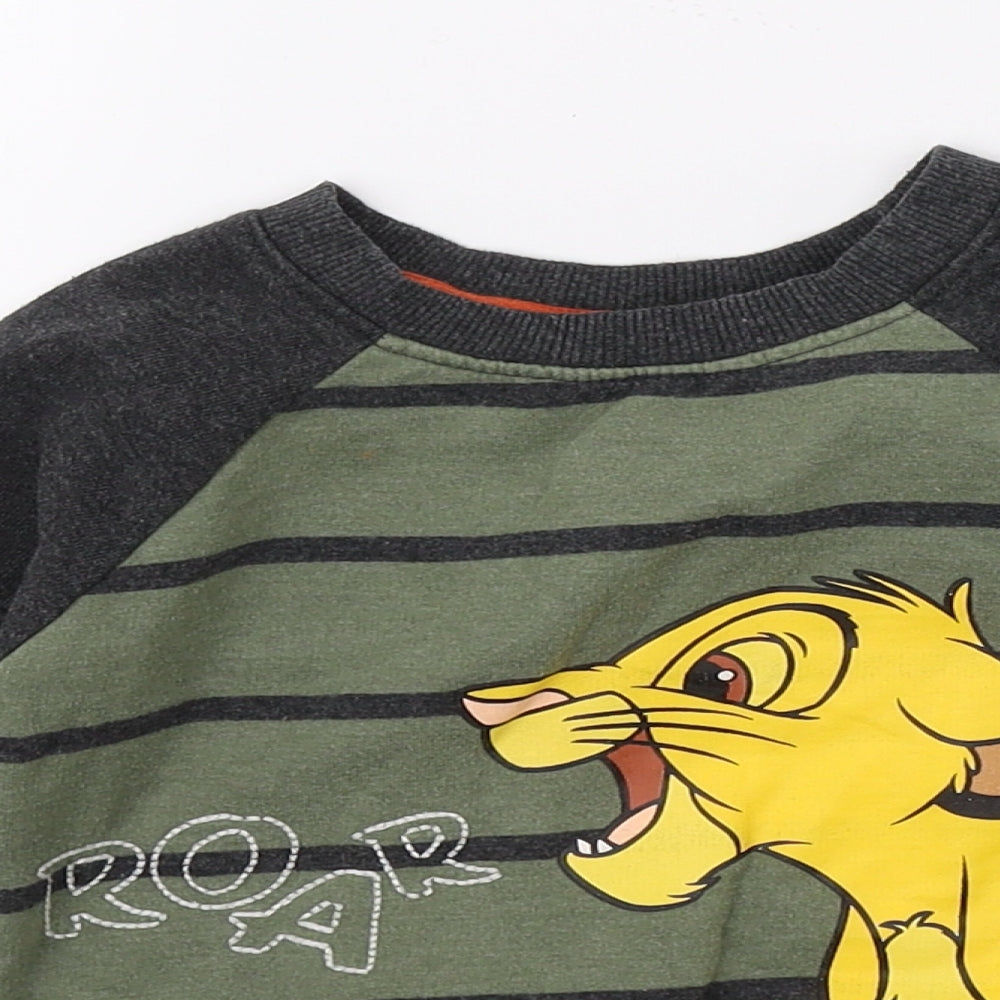 Primark Boys Green Striped Jersey Pullover Jumper Size 18-24 Months  - Lion King Simba