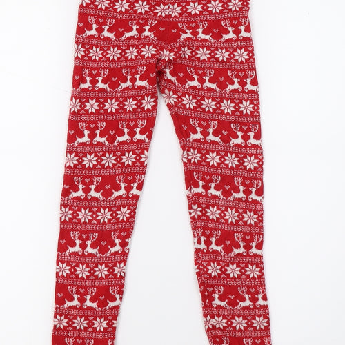 Primark Girls Red Geometric Knit Jogger Trousers Size 8-9 Years - Reindeer Christmas
