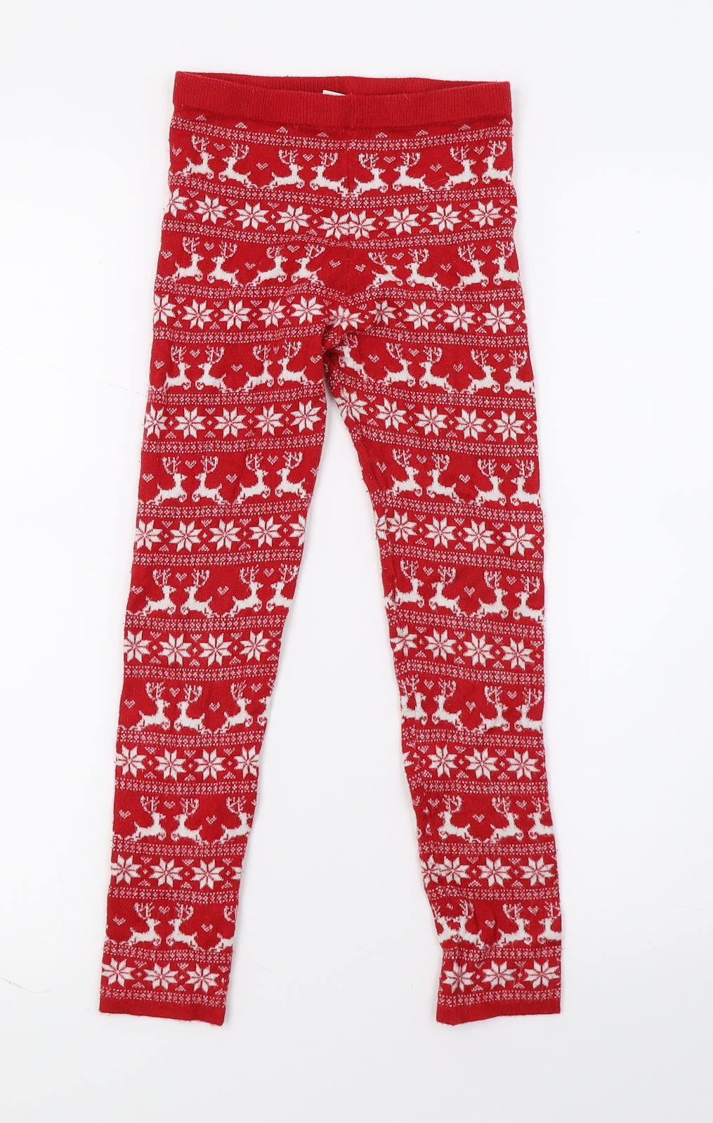 Primark Girls Red Geometric Knit Jogger Trousers Size 8-9 Years - Reindeer Christmas