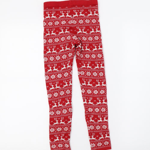 Primark Girls Red Geometric Knit Jogger Trousers Size 8-9 Years - Reindeer Christmas