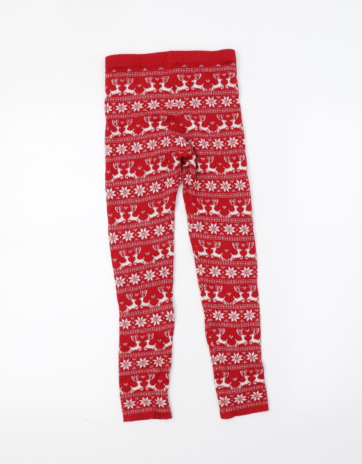 Primark Girls Red Geometric Knit Jogger Trousers Size 8-9 Years - Reindeer Christmas
