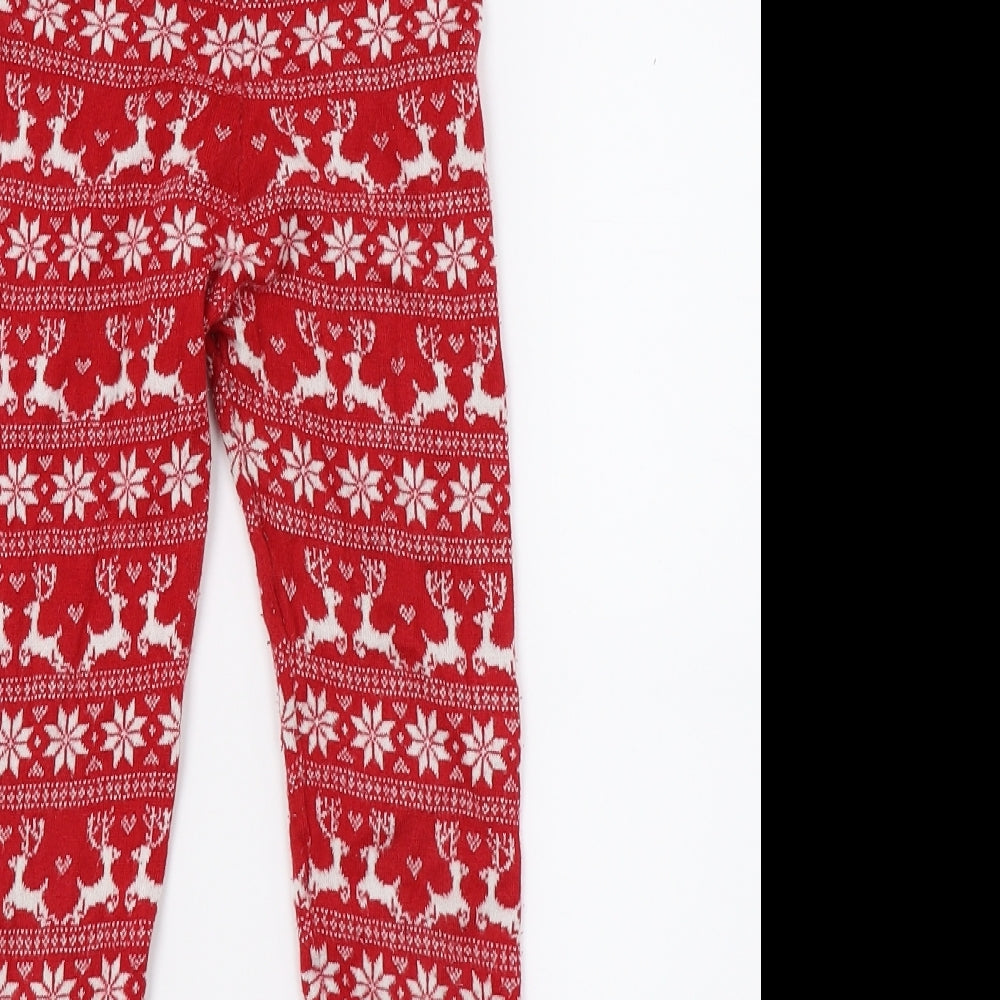 Primark Girls Red Geometric Knit Jogger Trousers Size 8-9 Years - Reindeer Christmas