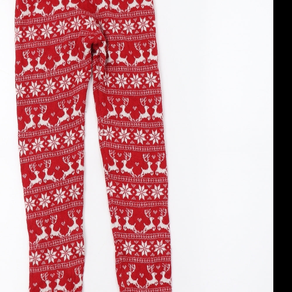 Primark Girls Red Geometric Knit Jogger Trousers Size 8-9 Years - Reindeer Christmas