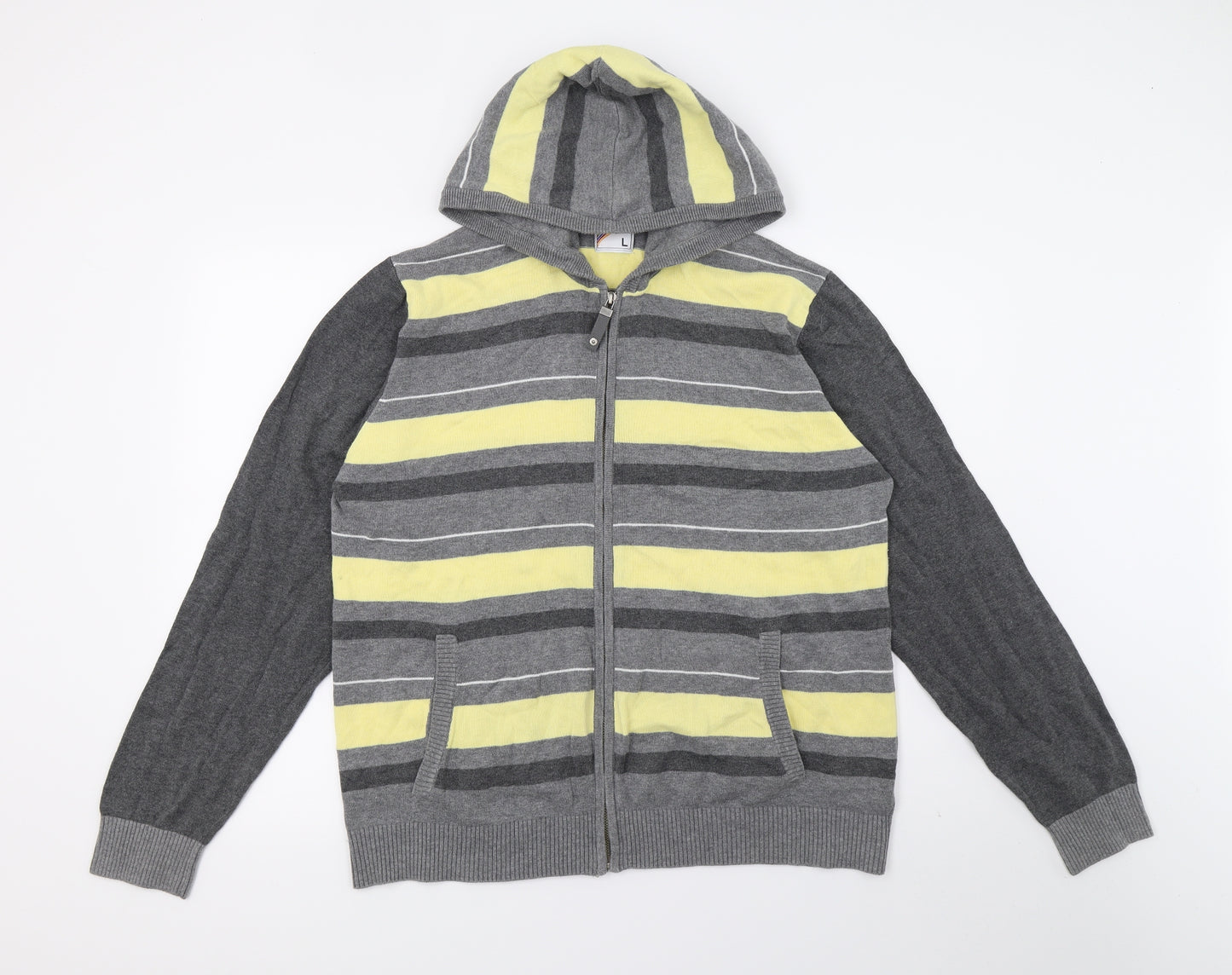 NEXT Mens Grey Striped Knit Full Zip Hoodie Size L