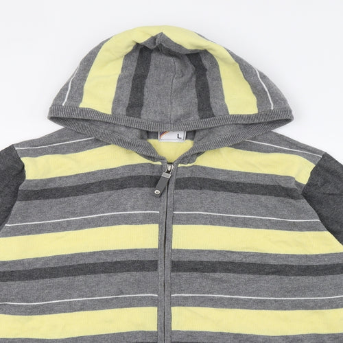 NEXT Mens Grey Striped Knit Full Zip Hoodie Size L