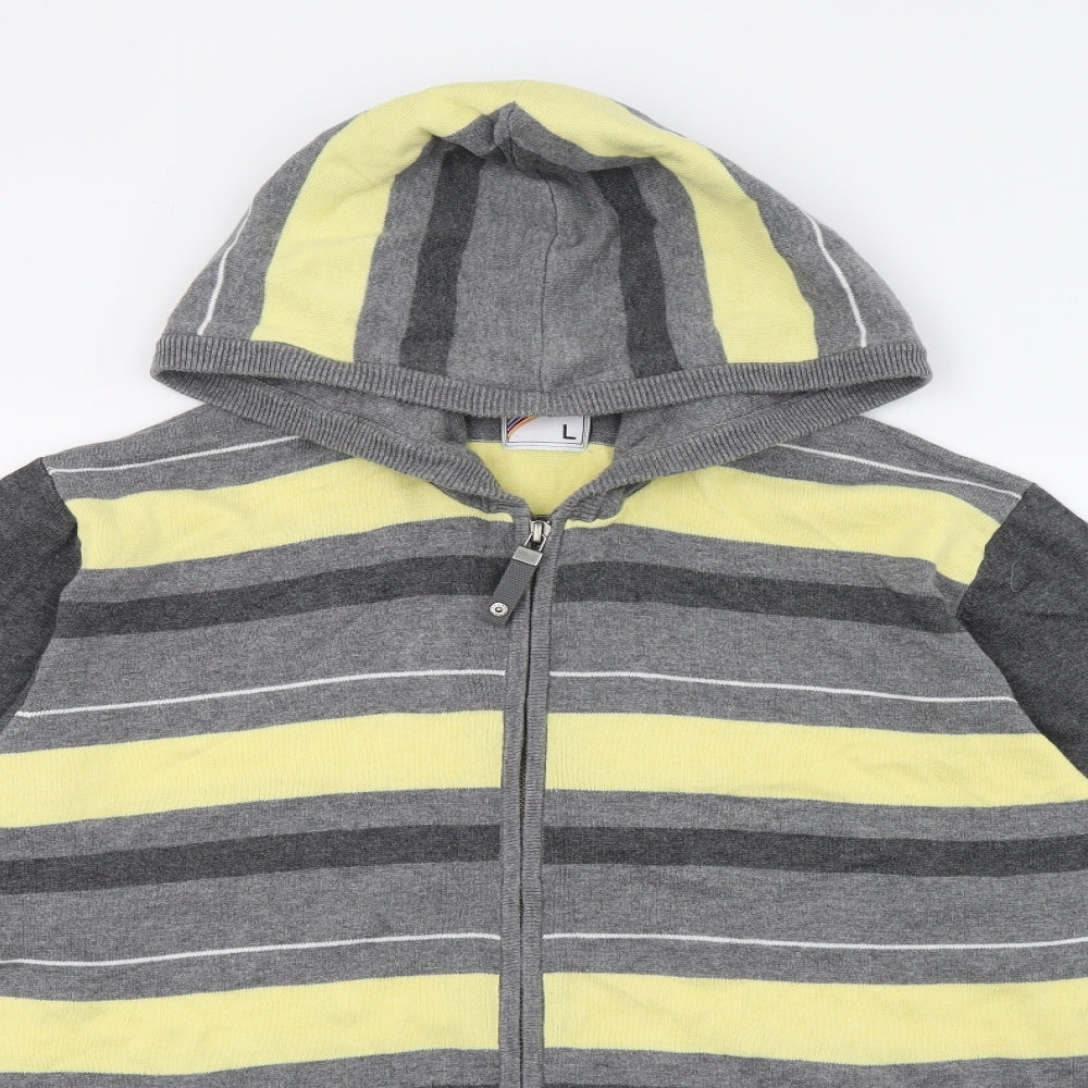 NEXT Mens Grey Striped Knit Full Zip Hoodie Size L