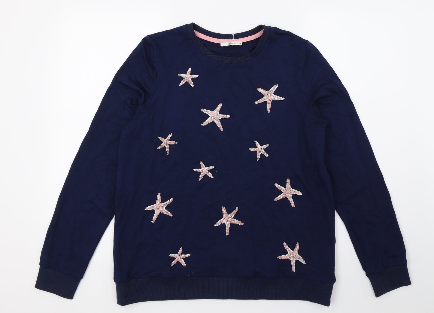 TU Womens Blue Geometric Jersey Pullover Sweatshirt Size 12  - Star Fish
