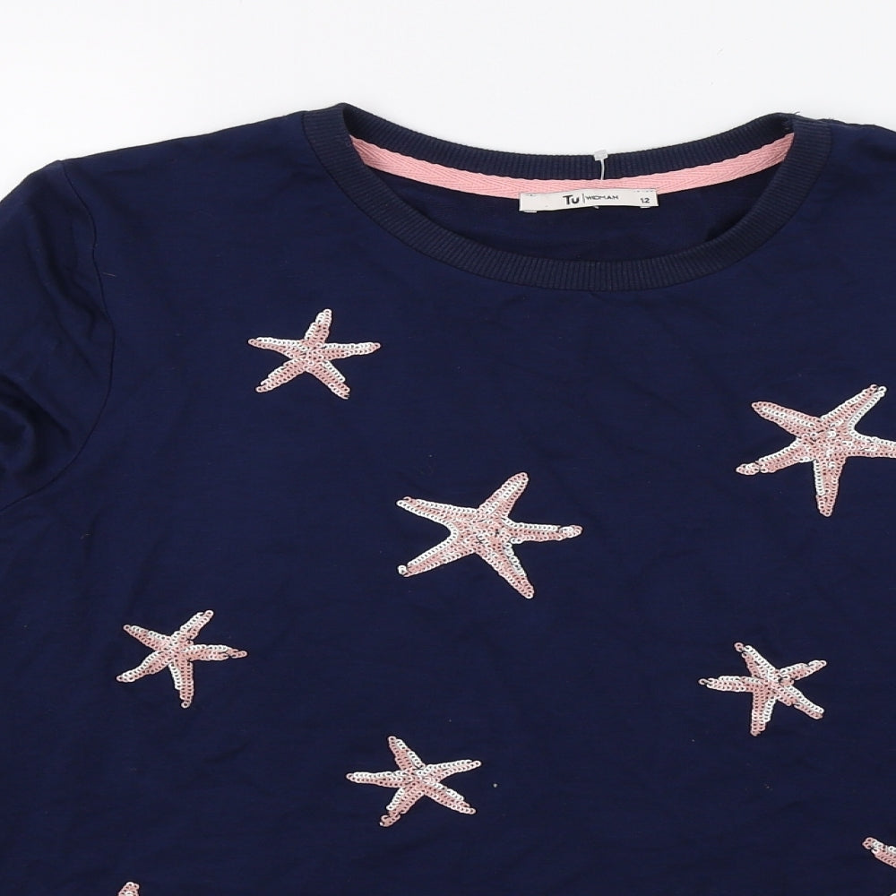 TU Womens Blue Geometric Jersey Pullover Sweatshirt Size 12  - Star Fish